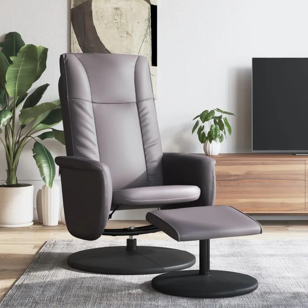 vidaXL Cadeira reclinável com apoio de pés couro artificial cinzento