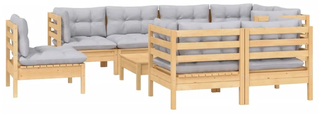 9 pcs conjunto lounge de jardim + almofadões cinza pinho maciço