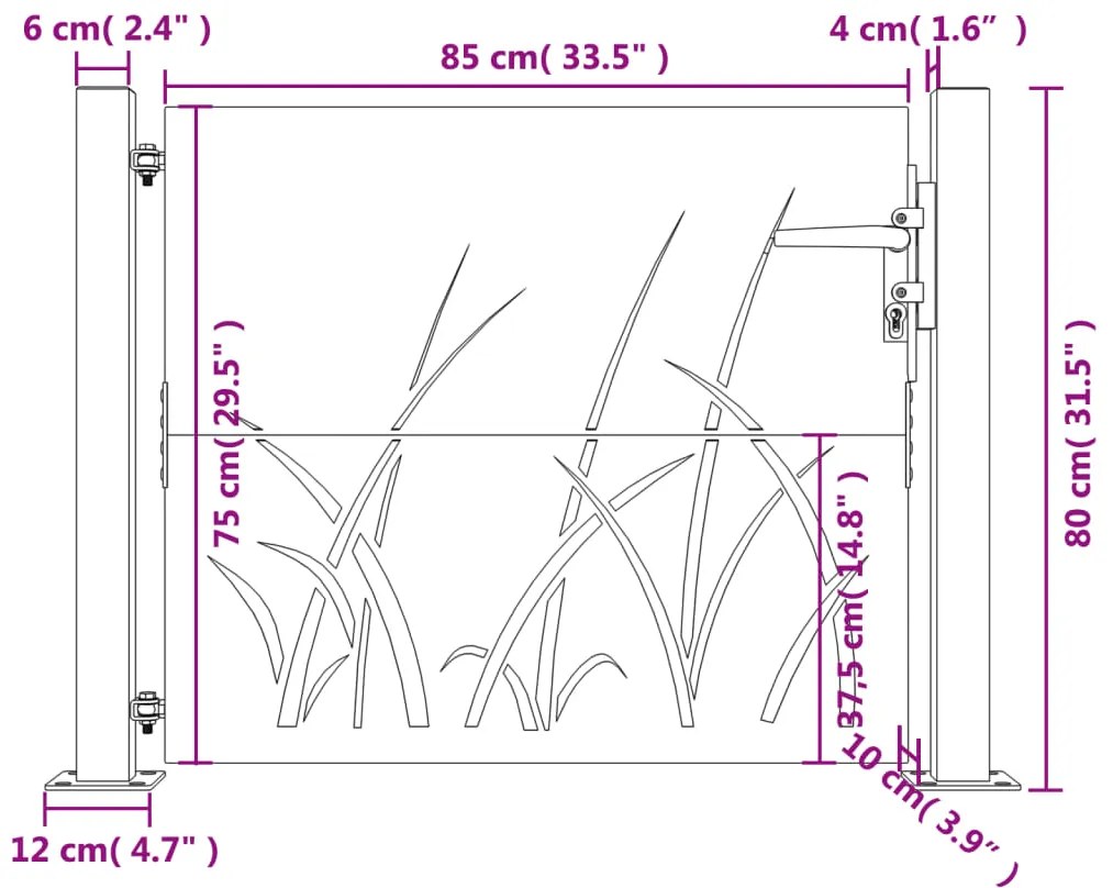 Portão de jardim 105x80 cm aço corten design erva