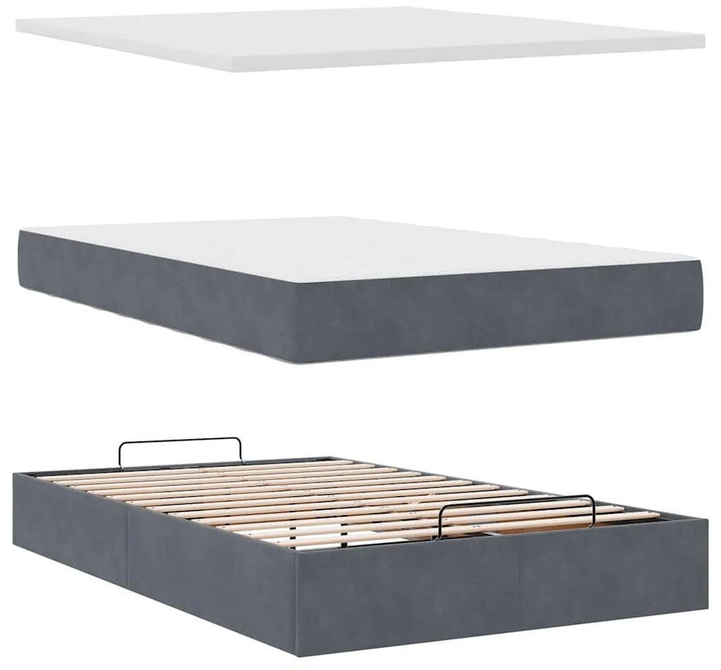 Estrutura de cama otomana com colchão cinza escuro veludo