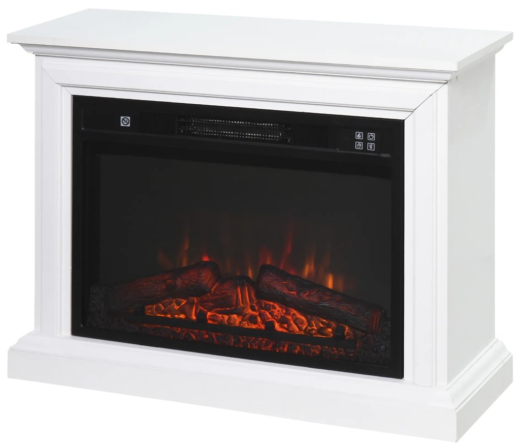 HOMCOM Lareira de parede elétrica Potência 1800W Efeito de chama de LED com controle remoto Temporizador e termostato 79x27x62,4 cm branco
