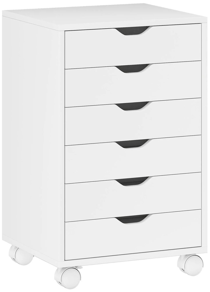 Bloco de Gavetas Móvel Arquivador com 6 Gavetas Suporte para Impressora com Rodas 40x35x63 cm Branco