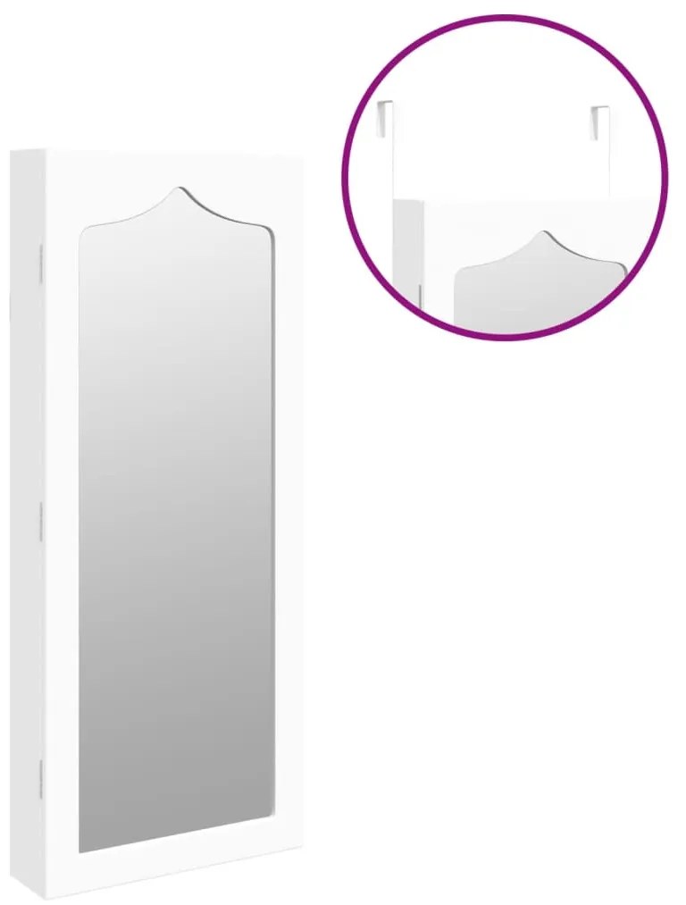 Móvel para joias de parede espelhado 37,5x10x90 cm branco