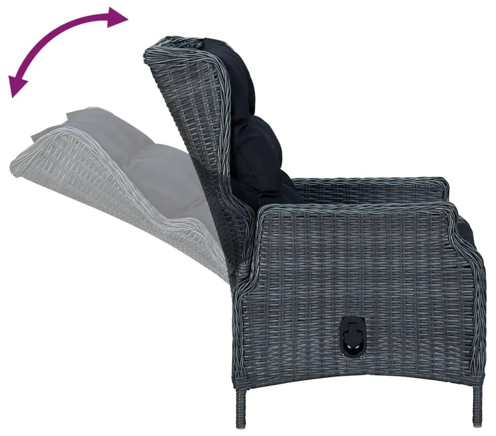 5 pcs conjunto de jantar p/ jardim vime PE cinzento-escuro