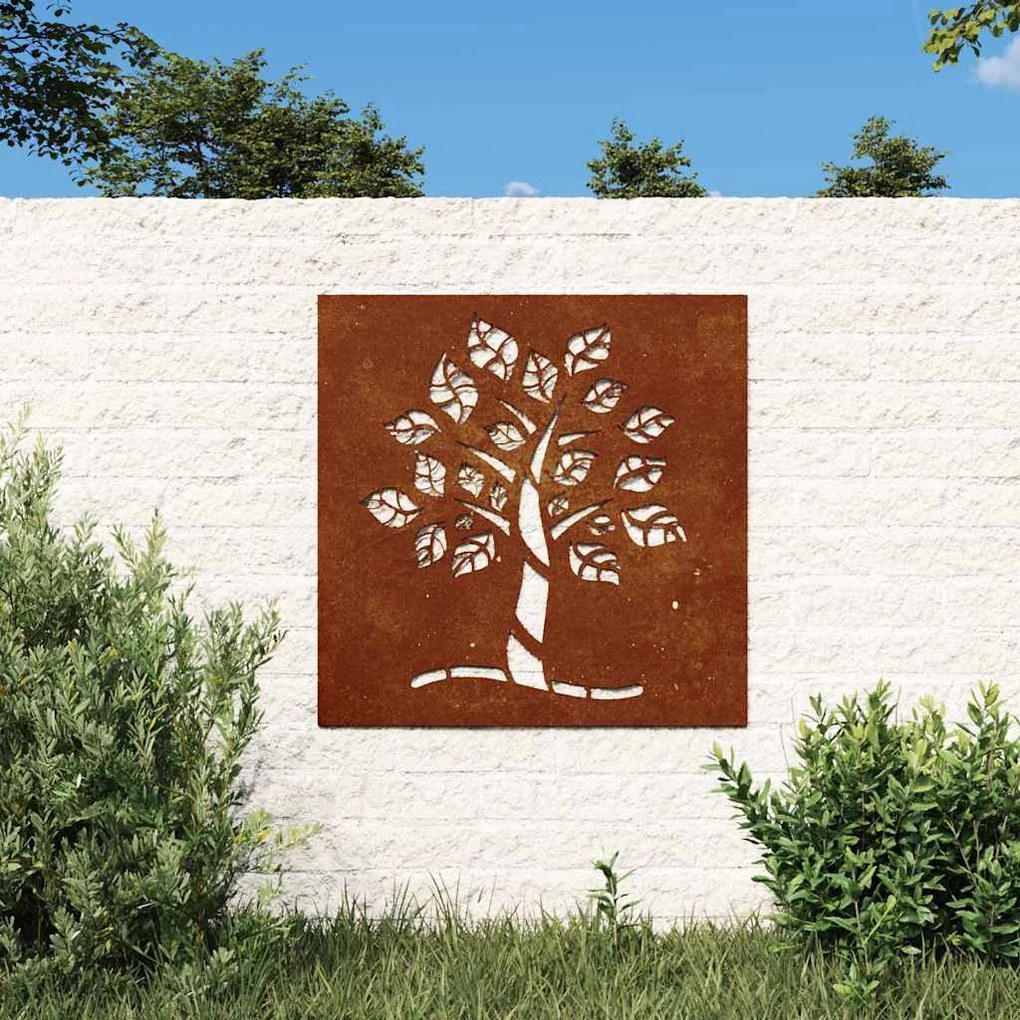 Decoração p/ muro de jardim 105x55 cm aço corten design árvore
