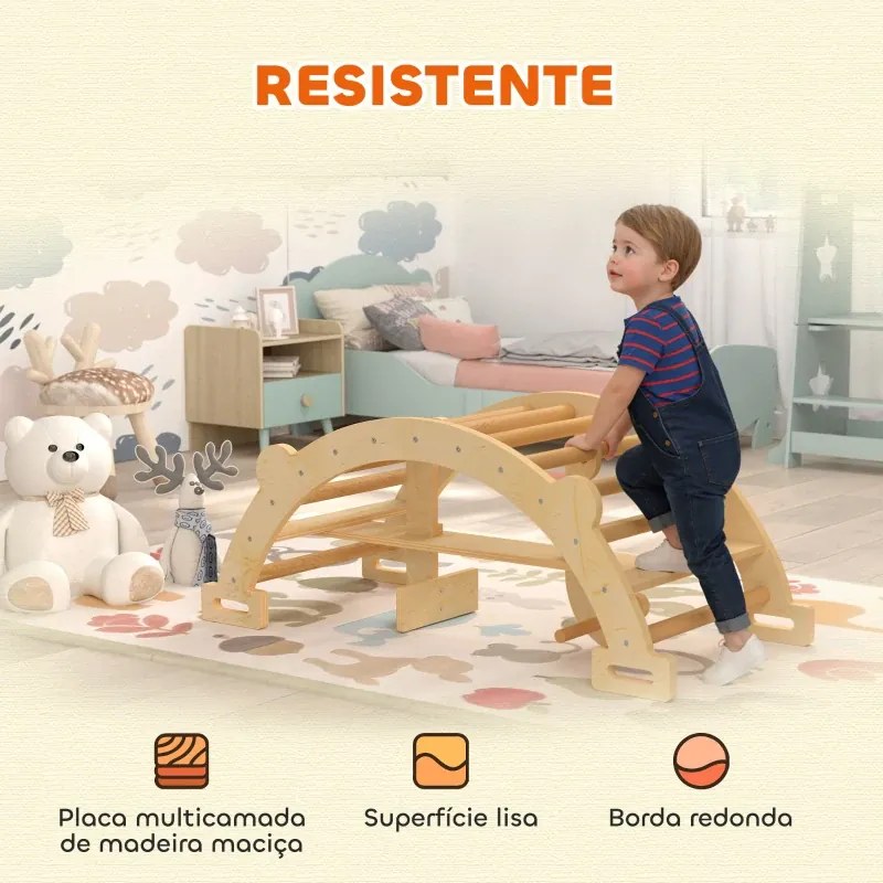 Arco de Escalada de Madeira e Baloiço Montessori Brinquedo Educativo Interior para Crianças 110x52 cm Madeira