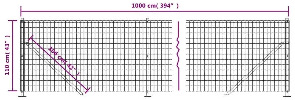 Cerca de malha de arame com flange 1,1x10 m antracite