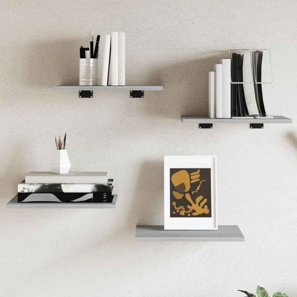 vidaXL Prateleiras de parede 4pcs derivados de madeira cinzento sonoma