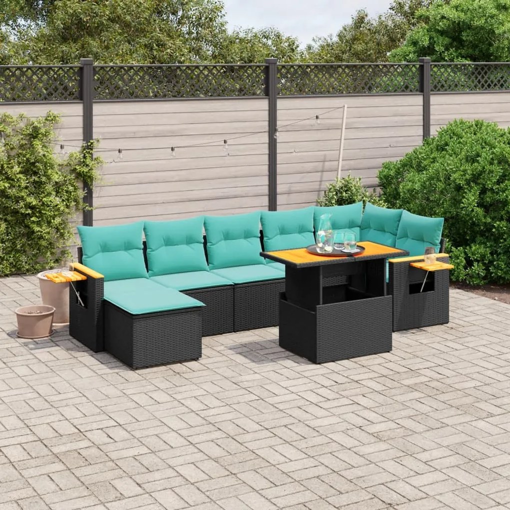vidaXL 8 pcs conjunto de sofás p/ jardim c/ almofadões vime PE preto