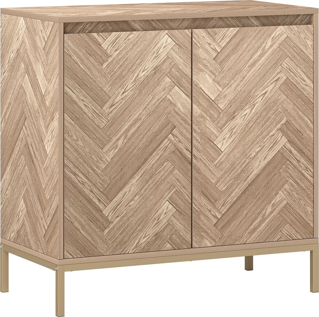 HOMCOM Móvel buffet de arrumação com 2 portas em espinha de peixe, prateleira ajustável e pés em aço, dim. 78 x 40 x 78 cm, carvalho | Aosom Portugal