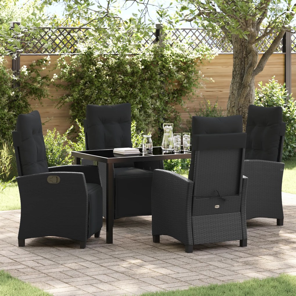 vidaXL Conjunto de Jantar de Jardim 5 Peças Preto Rattan Poli