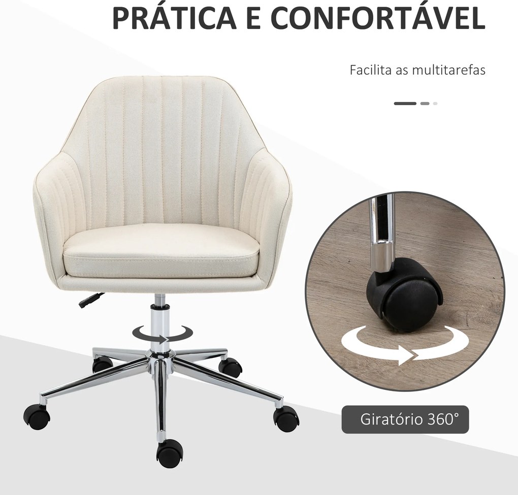 Cadeira de Escritório Cadeira de Secretária com Altura Regulável e Base Giratória para Escritório 61x59x86-96 cm Bege