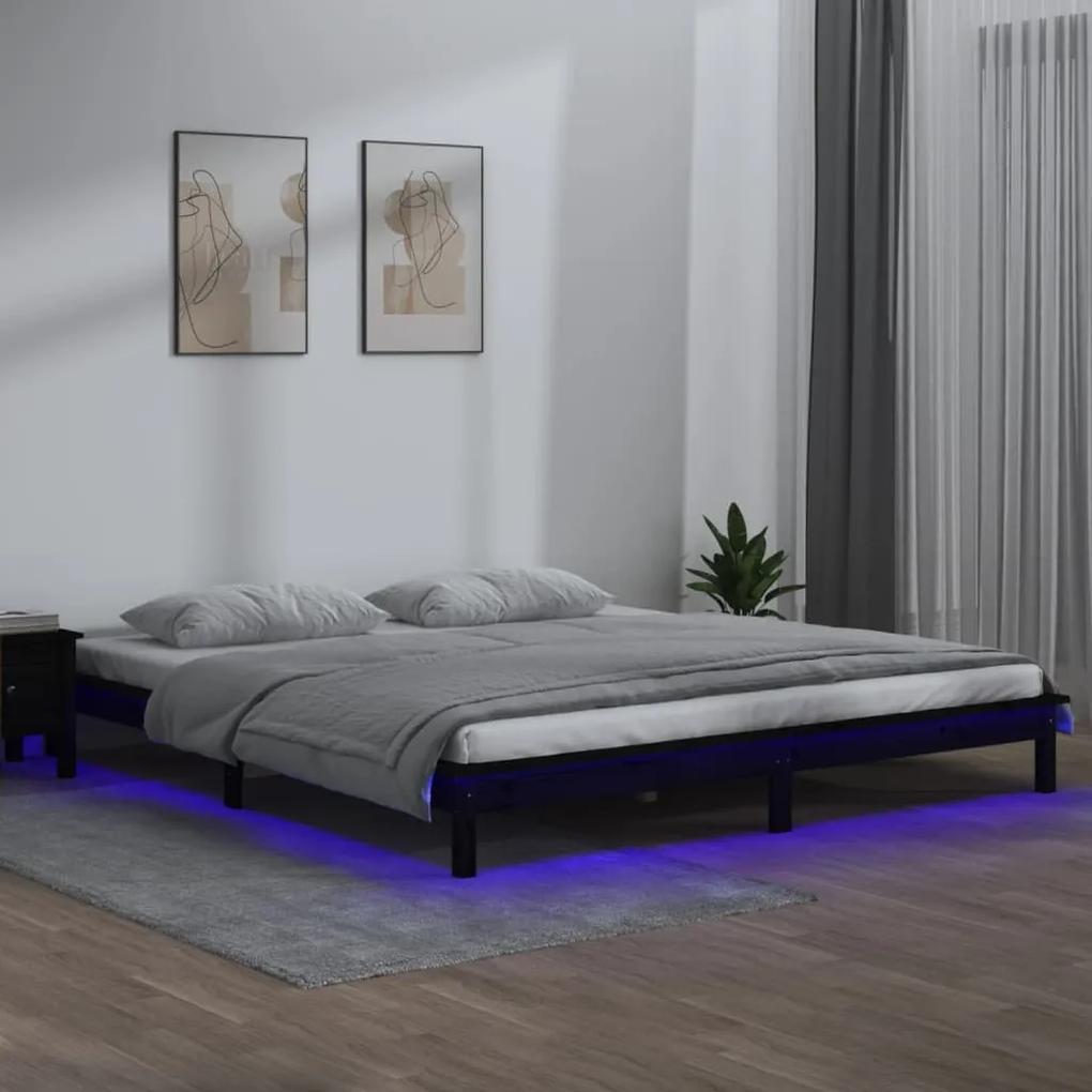 820620 vidaXL Estrutura de cama c/ LEDs 160x200 cm madeira maciça preto