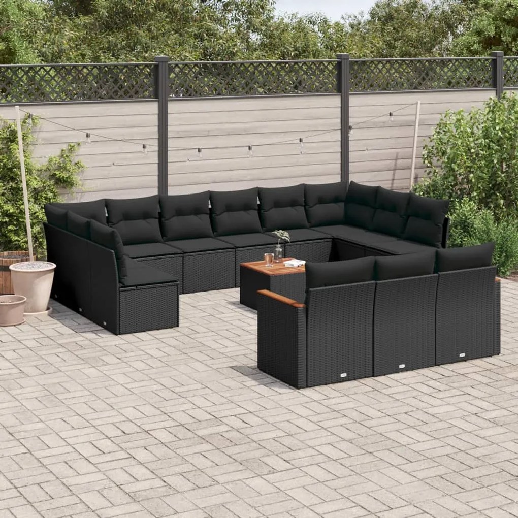 vidaXL 14 pcs conjunto de sofás p/ jardim c/ almofadões vime PE preto