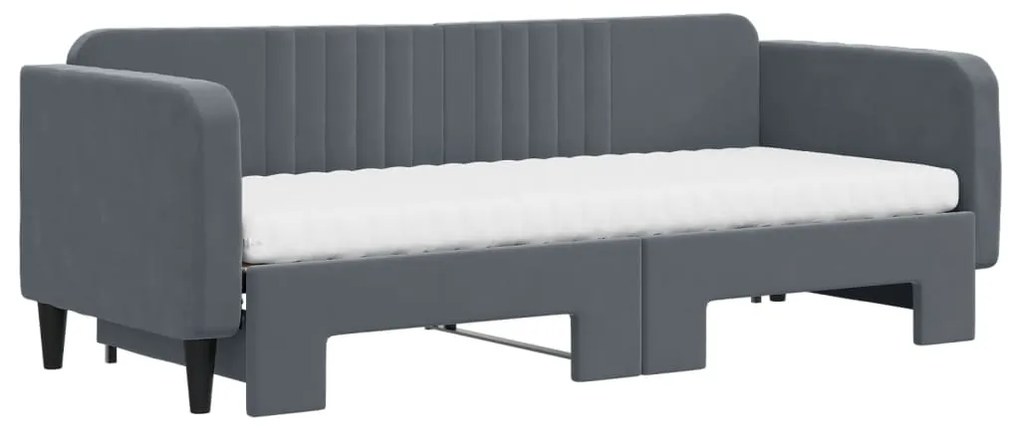 Sofá-cama c/ gavetão e colchões 80x200cm veludo cinzento-escuro