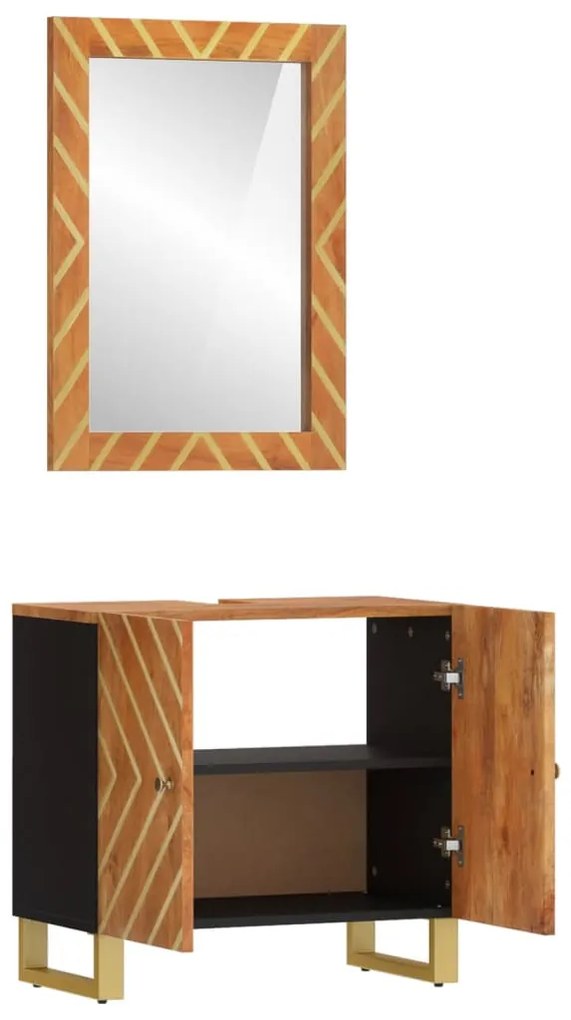 2 pcs conjunto de móveis p/ WC mangueira maciça castanho/preto