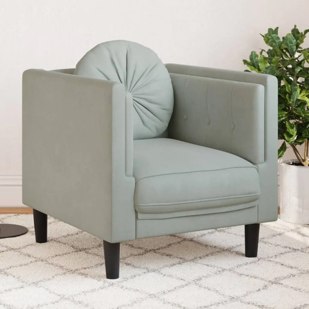 vidaXL Poltrona com almofadão veludo cinzento-claro