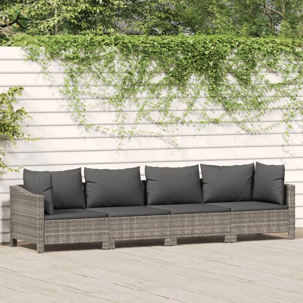 362686 vidaXL 4 pcs conjunto lounge de jardim c/ almofadões vime PE cinzento