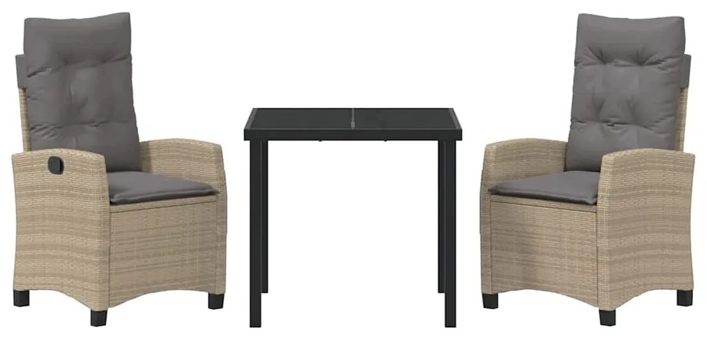 Conjunto de Jantar de Jardim com 3 Peças e Almofadas Beje - Rattan Sin