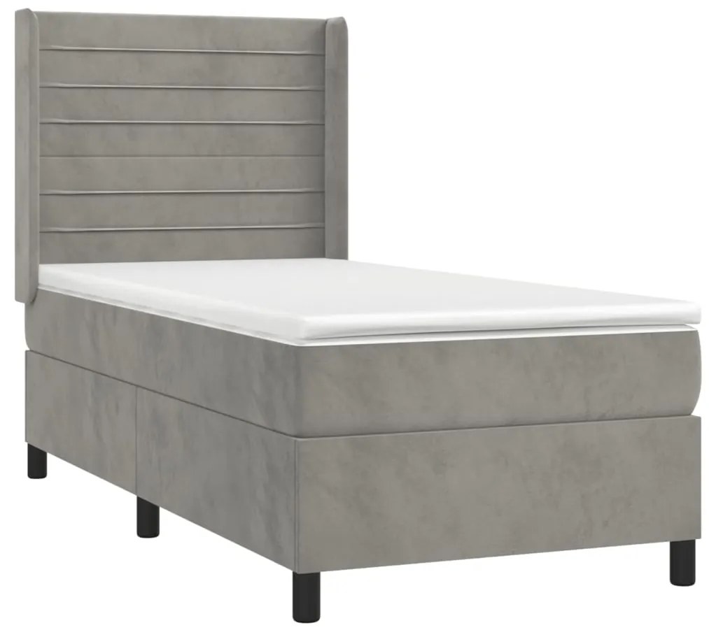 Cama box spring c/ colchão/LED 100x200 cm veludo cinzento-claro