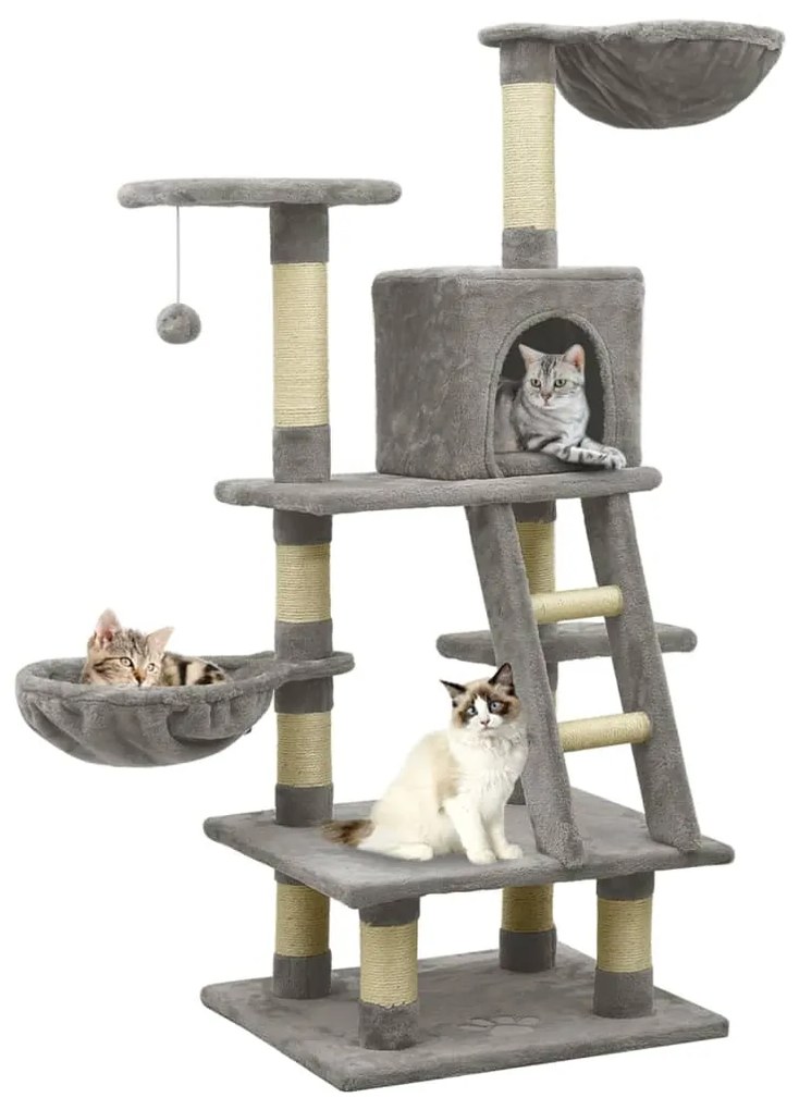 vidaXL Árvore para gatos c/ postes arranhadores sisal 122 cm cinzento
