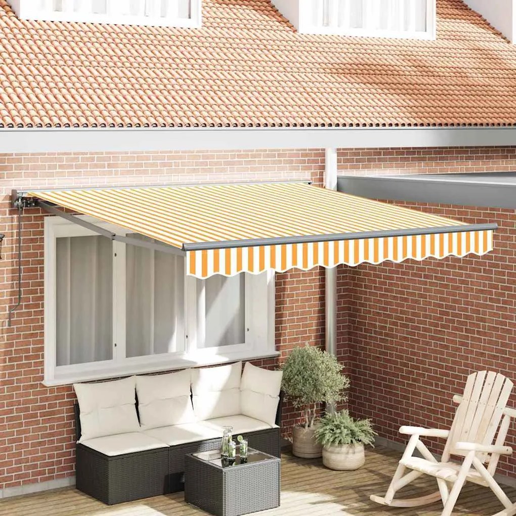 vidaXL Toldo Retrátil Amarelo e Branco 300 x 250 cm Poliéster e Metal