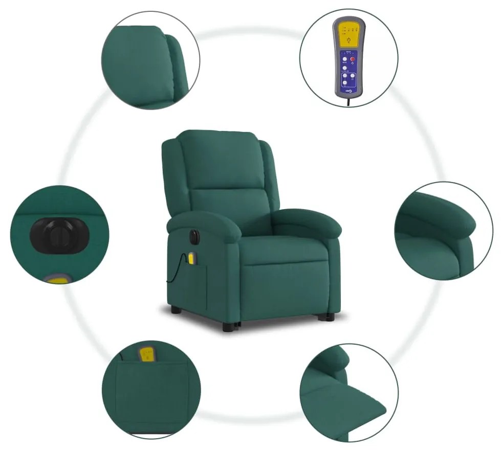 Poltrona elétrica elevatória massagens tecido verde-escuro