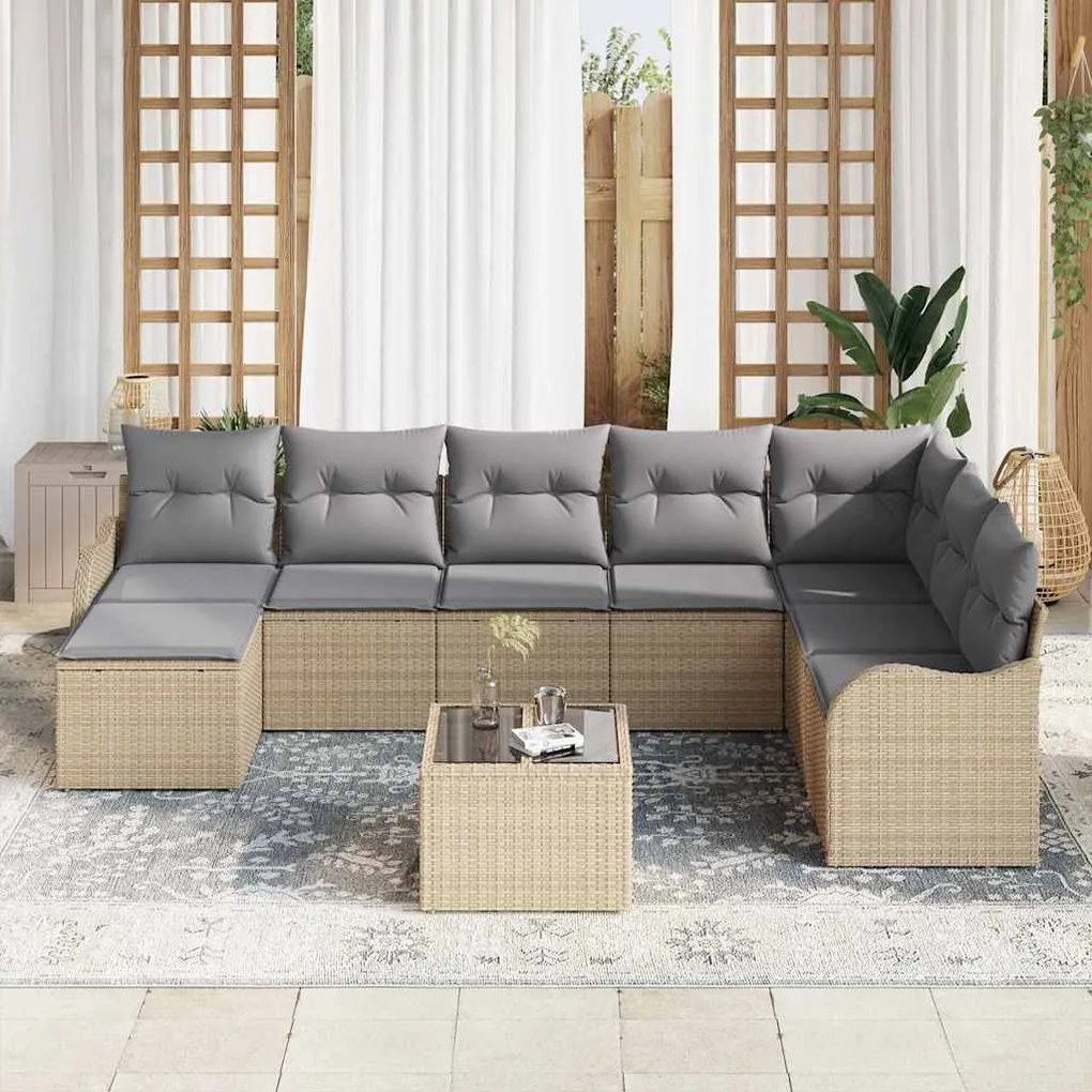 Conjunto de Sofá de Jardim 9 Peças com Almofadas em Rattan Poly Preto