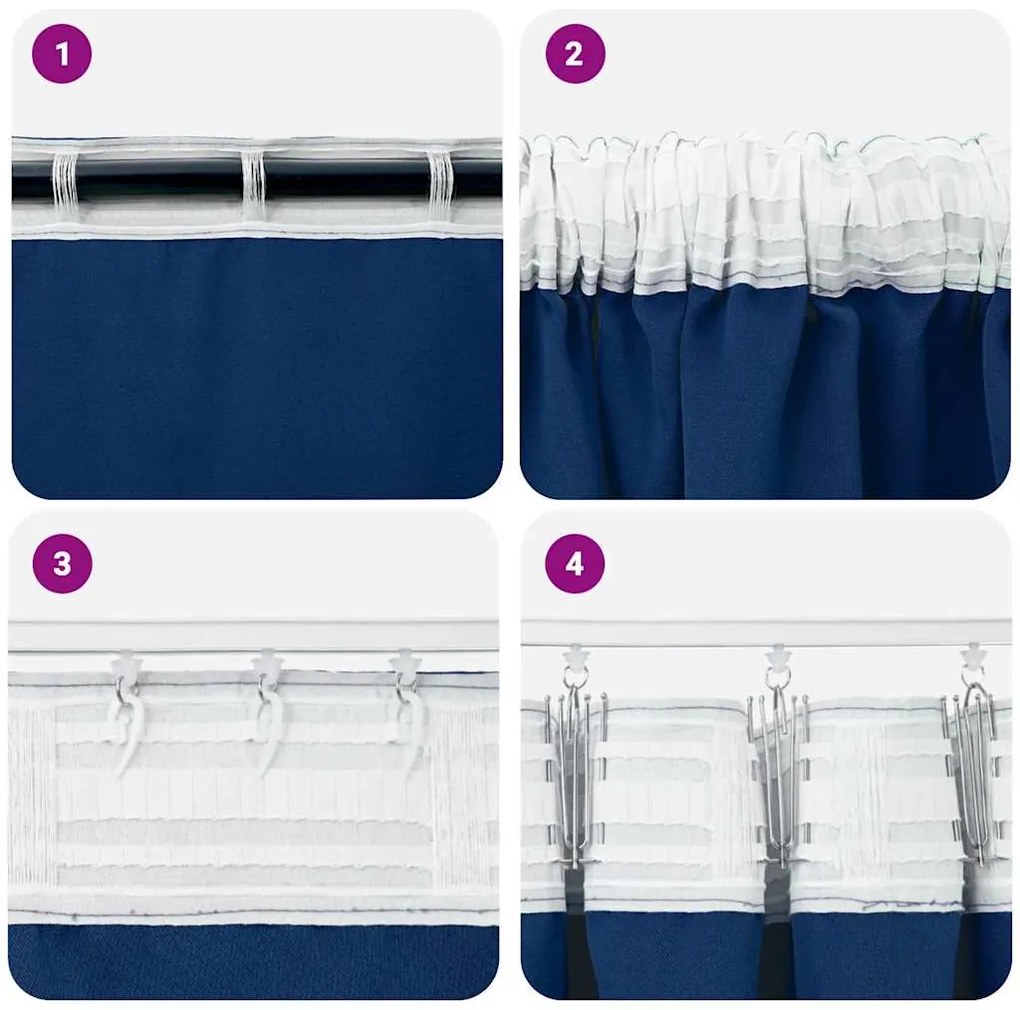 Cortinas com cortinas 2 pcs Azul escuro 260 x 140 cm Poliéster