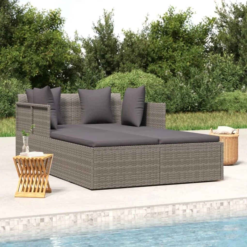 vidaXL Espreguiçadeira com almofadões cinzentos 182x118x63 cm vime PE
