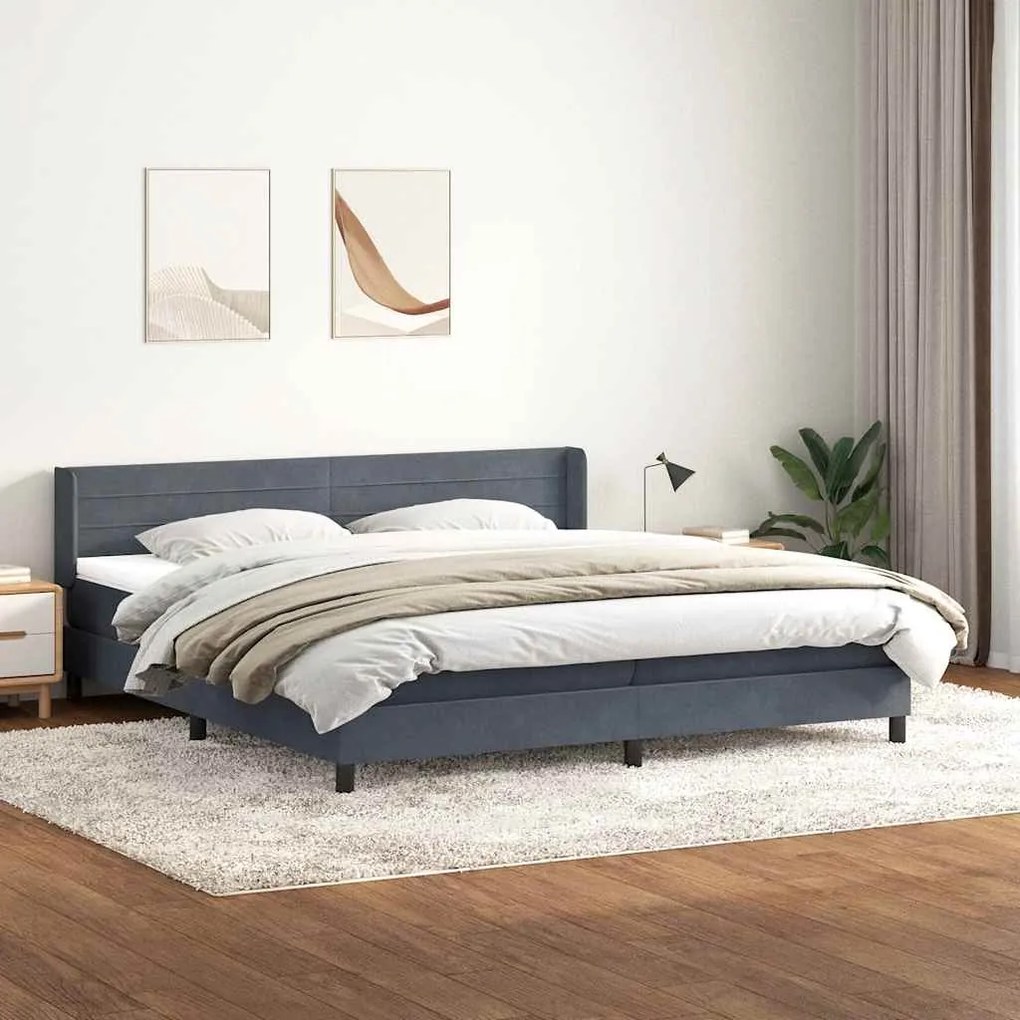 vidaXL Cama com molas/colchão 200x220 cm veludo cinzento-escuro