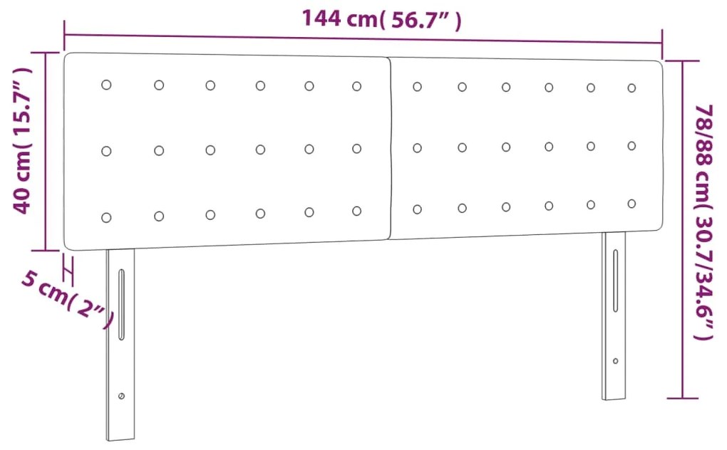 Cabeceira cama luzes LED tecido 144x5x78/88cm cinza-acastanhado