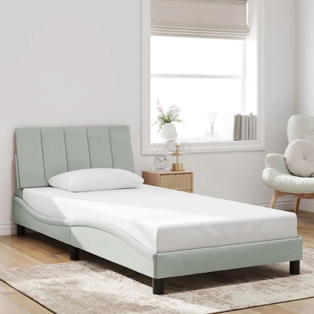 Estrutura de cama c/ luzes LED 100x200 cm veludo cinzento-claro