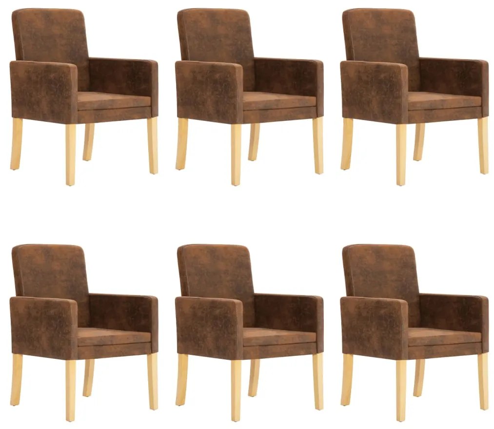 vidaXL Cadeiras de jantar 6 pcs camurça artificial castanho