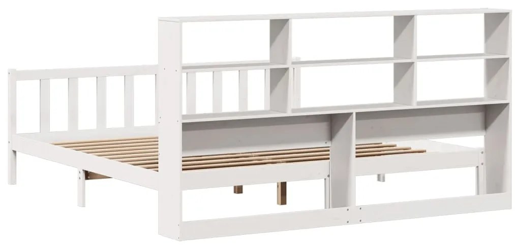 Cama com estante sem colchão 180x200 cm pinho maciço branco