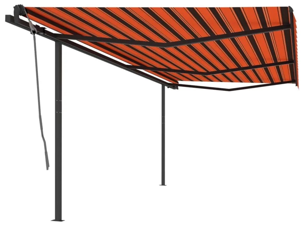 Toldo retrátil automático com postes 6x3,5 m laranja e castanho