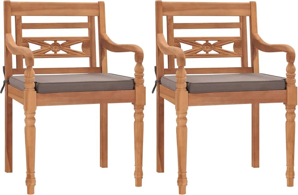 vidaXL Cadeiras Batávia c/ almofadões cinzento-escuro 2pcs teca maciça