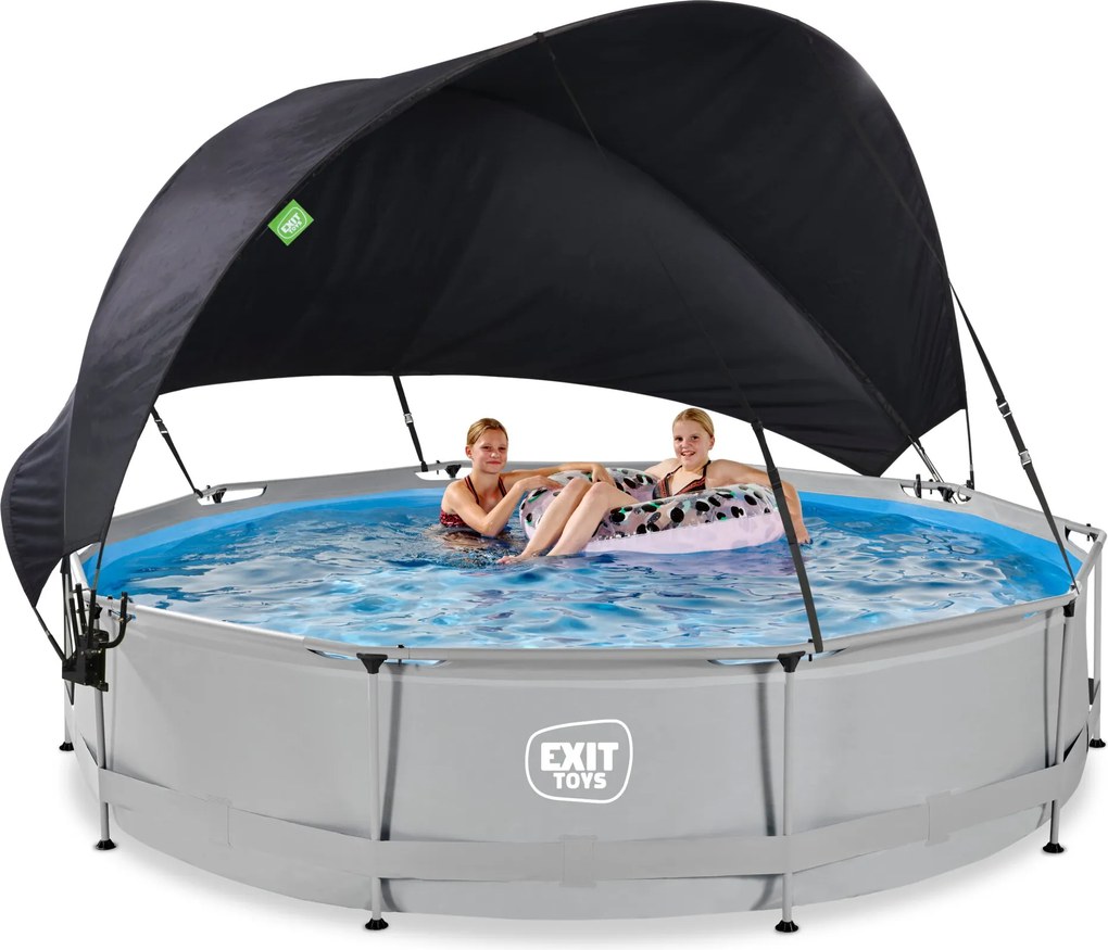 Piscina redonda Soft ø360x76cm com bomba de filtragem e cobertura - cinzenta