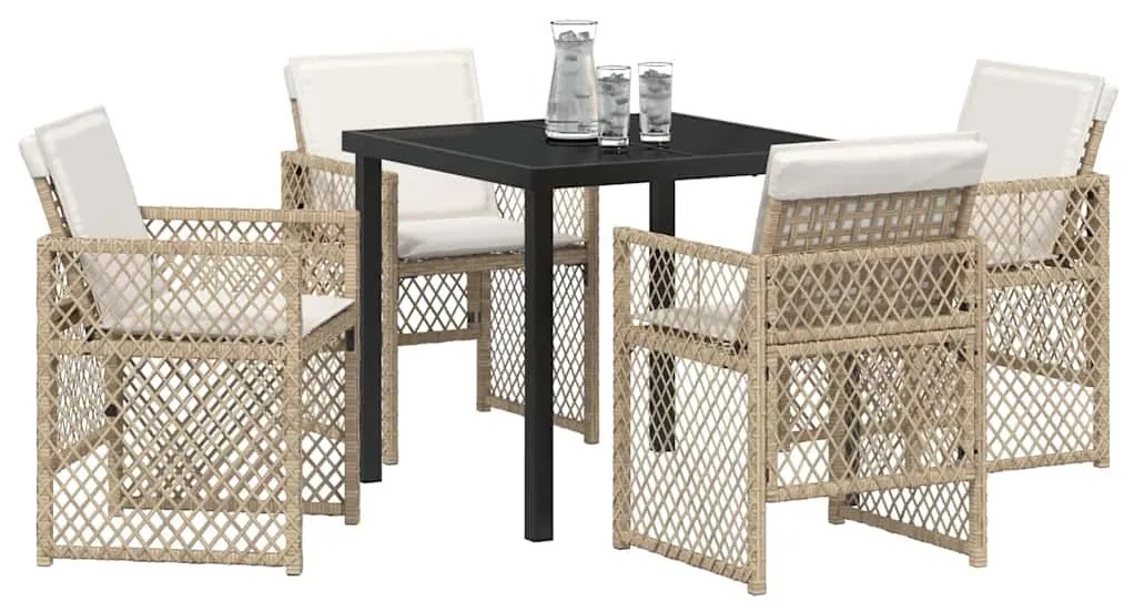 Conjunto de Jantar de 5 Peças para Jardim com Almofadas Bege Poliéster