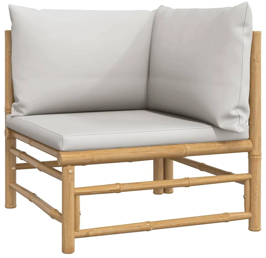 2 pcs conj. lounge de jardim bambu c/ almofadões cinzento-claro
