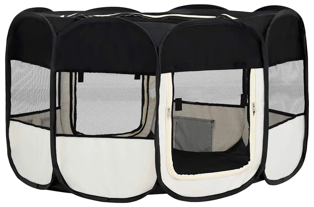 Parque dobrável p/ cão c/ saco de transporte 145x145x61cm preto