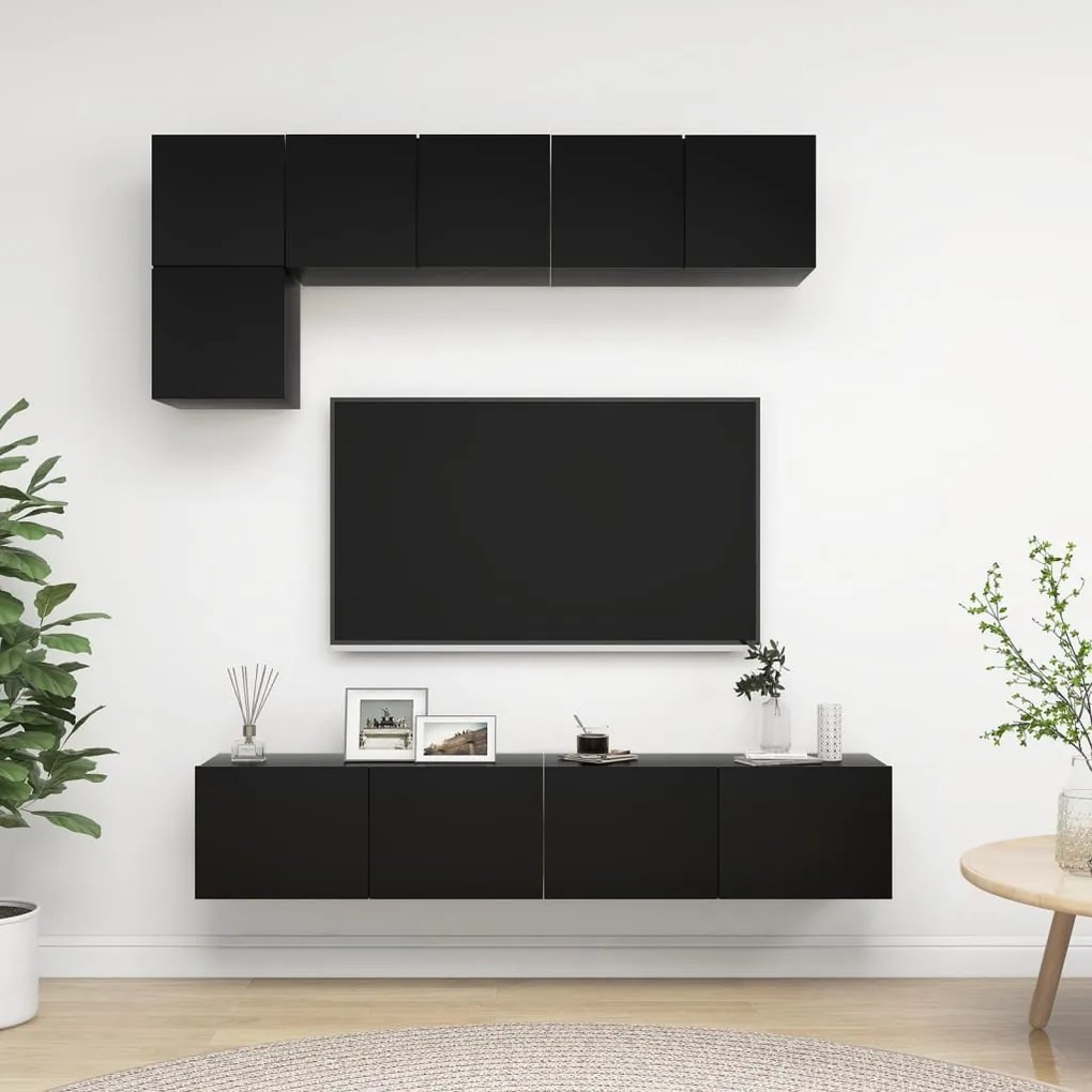 vidaXL 5 pcs conjunto de móveis de TV derivados de madeira preto