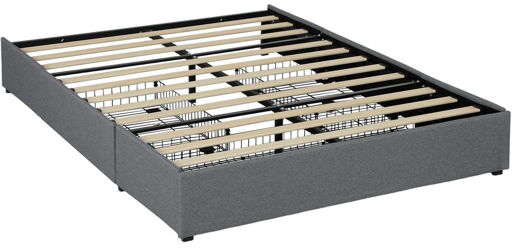 Estrutura de Cama Dupla 140x190 cm Estrutura Cama de Casal com 3 Gavetas e Estrutura de Metal Carga 363 kg Cinza