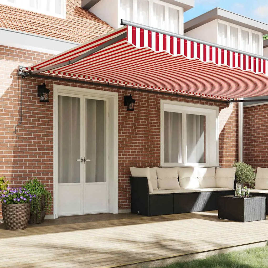 Toldo Retrátil Manual Listrado Vermelho e Branco 500x300 cm