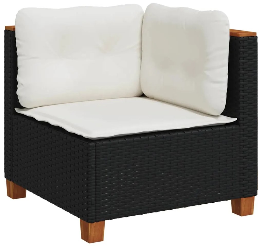 8 pcs conjunto sofás de jardim com almofadões vime PE preto
