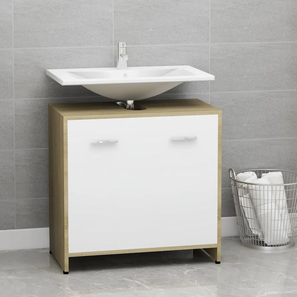 802575 vidaXL Armário casa de banho 60x33x61 cm contrapl. branco/carvalho