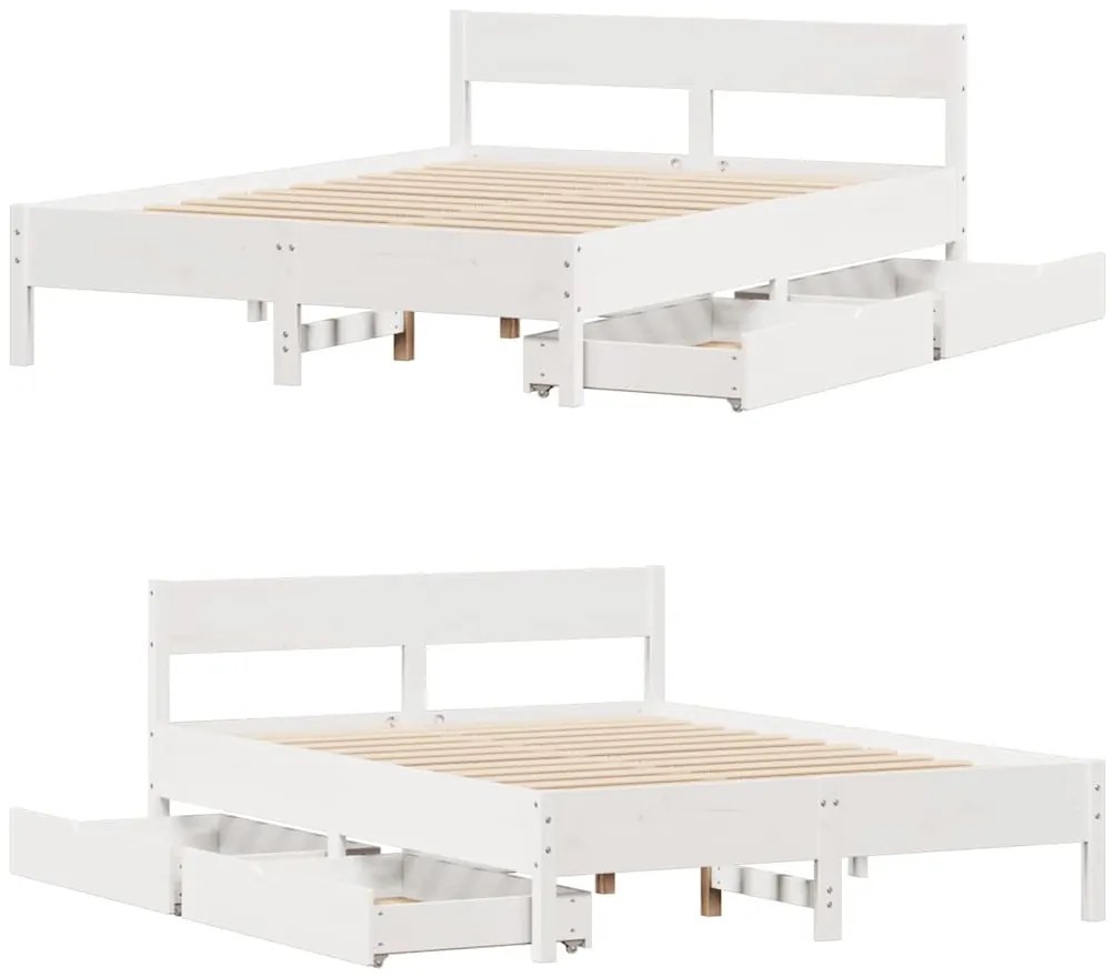 Cama sem colchão 140x190 cm madeira de pinho maciça branco