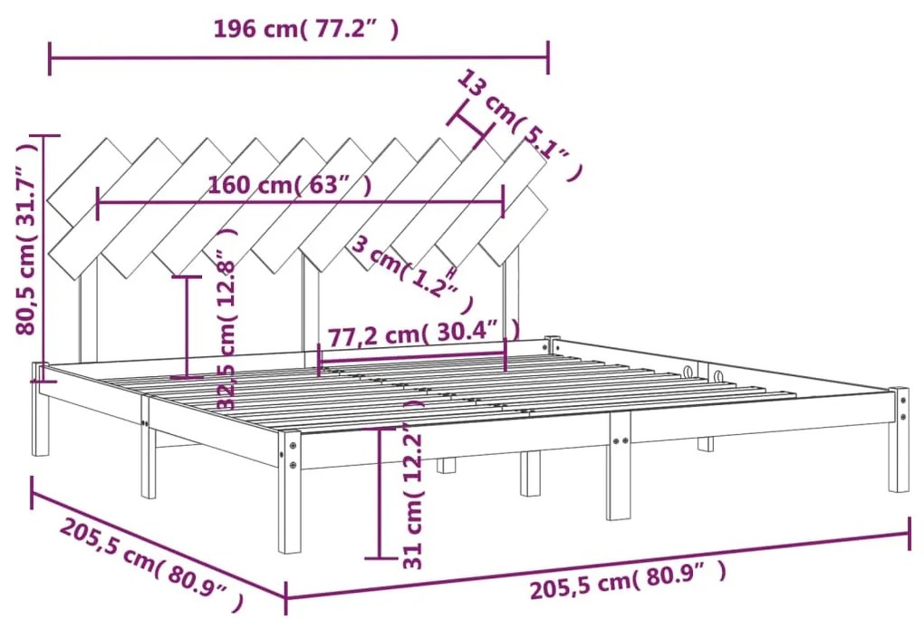 Estrutura de cama 200x200 cm preto madeira maciça