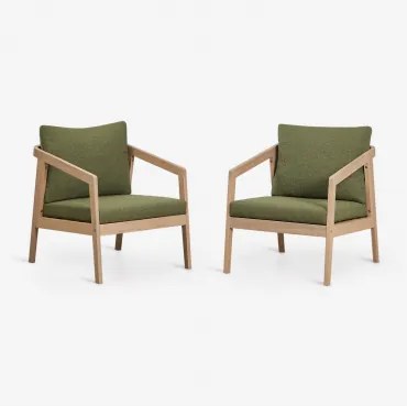 Pack De 2 Cadeirões De Jardim Em Madeira De Acácia Kaela Marrom Acácia Claro & Bouclé Verde Sálvia - Sklum