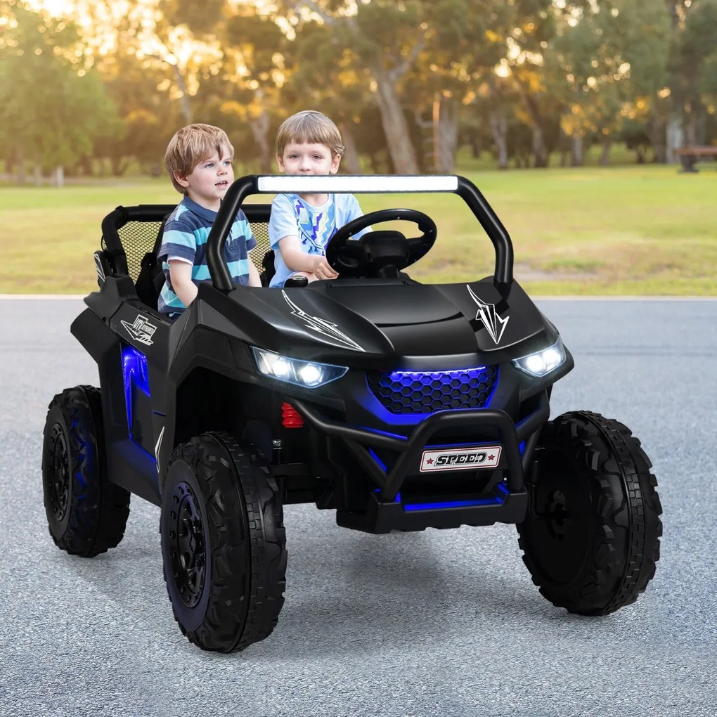 Carro Elétrico Bateria 12 V UTV 2 Lugares com Controlo Remoto 2.4G Música de Alta/Baixa Velocidade 3 a 8 Anos 118 x 74 x 71 cm Preto